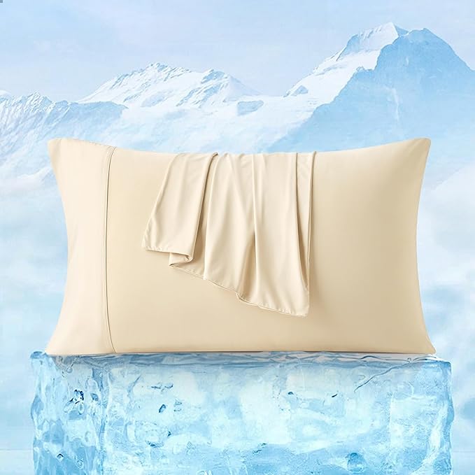 Cozy Bliss Cooling Pillow Cases for Hot Sleepers, Q-Max>0.45, Queen Size Set of 2, Soft & Silky Pillow Covers with Envelope Closure,Gift, Khaki, 20x30 Inches