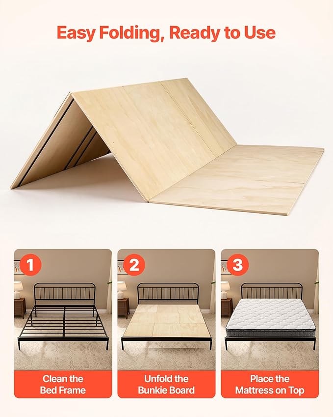 VEVOR Bunkie Board, Cal King 69.7 x 81.9 in, Foldable Bed Board Under Mattress with Nylon Webbing, Plywood, Rounded Edges, Anti-Sag Design for Metal Frames, Sleeper Sofas, Platform and Bunk Beds