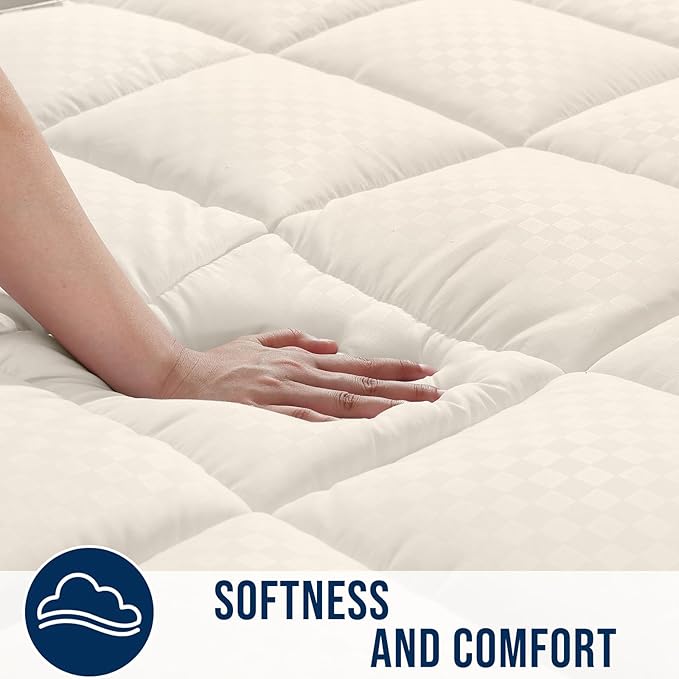 OLANLY Cal King Quilted Fitted Mattress Pad, Elastic Fitted Mattress Topper, Cooling Soft Mattress Cover Stretches up to 21 Inches Deep, Machine Washable Mattress Protector (72x84 inch, Ivory White)