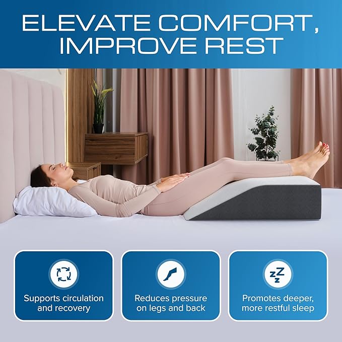 Kolbs Bed Wedge Pillow for Sleep Apnea, FSA Eligible Acid Reflux, and Back Pain Relief, with Chic Jacquard Cover - Headboard Wedges for Sleeping (Flat Top 7" Height)