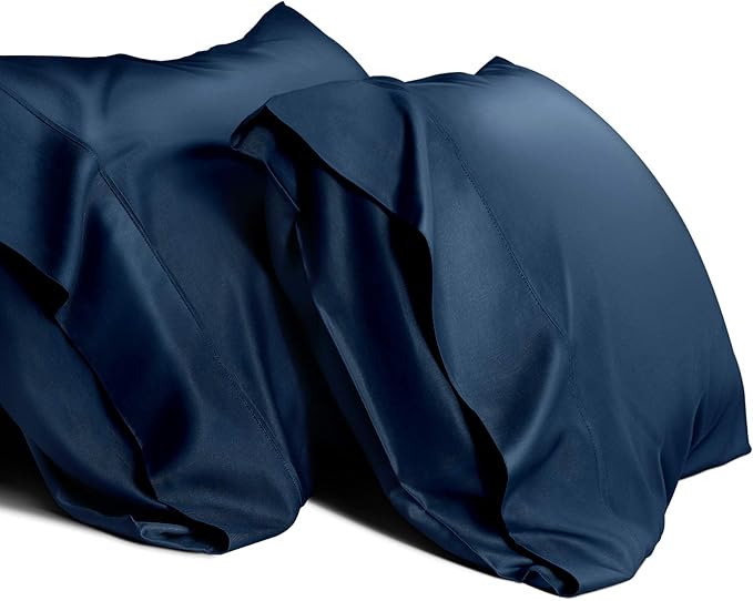 WishSmile Cooling King Pillowcases Set of 2 Breathable Cool Silky Soft Rayon Derived from Bamboo Fabric, Moisture Wicking for Hot Sleepers, Hair and Skin Friendly, Navy Blue, 2 Pack, 20x36IN