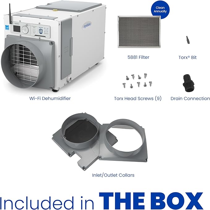 AprilAire E100W Smart Wi-Fi Whole-House Dehumidifier 100-Pint ENERGY STAR Commercial Dehumidifier for Basement, Crawl Space & Home up to 4,400 Sq.Ft. with Pump, Drain Hose, Hanging Kit, MERV 11 Filter