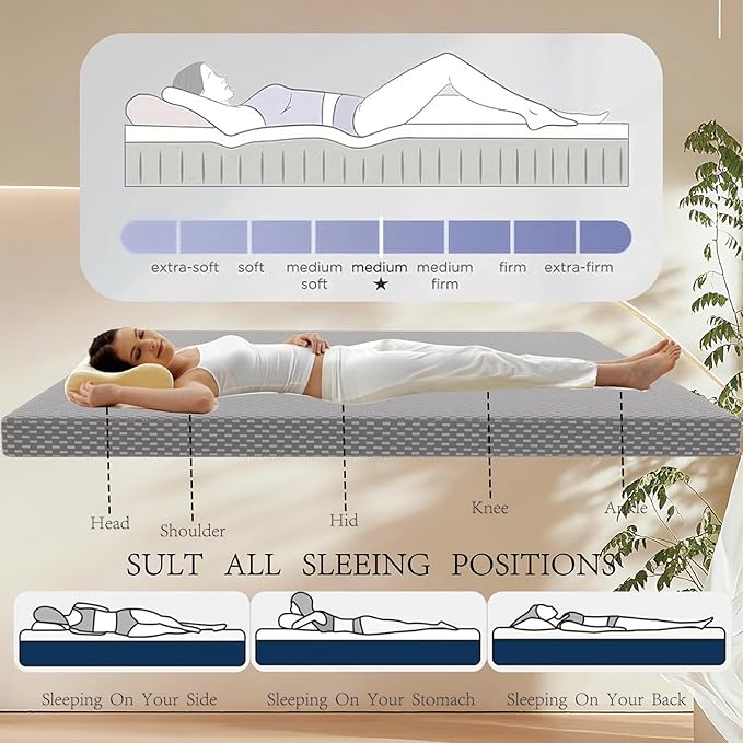 MORANDI Queen Mattress, 3 Inch Memory Foam Queen Bed Mattress in A Box, Pressure Relief with Medium Firm Support, with Zipper Removable Cover,CertiPUR-US Certified(Grey, Queen)