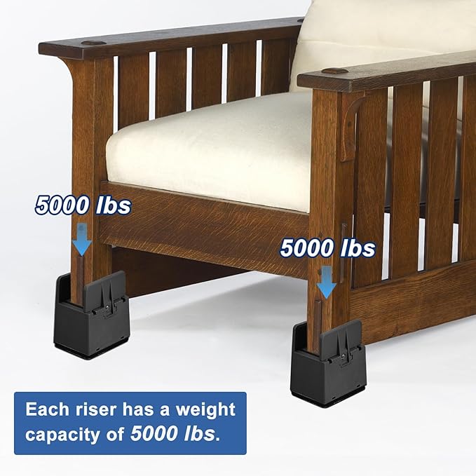 uxcell 2 inch Bed Risers with Adjustable Screw Clamp, 4Pcs Furniture Risers for Bed, Desk, Sofa, Table, Fit for Furniture Thickness 0.39-1.45", Supports 5000 Pounds, Black (Pack of 2)