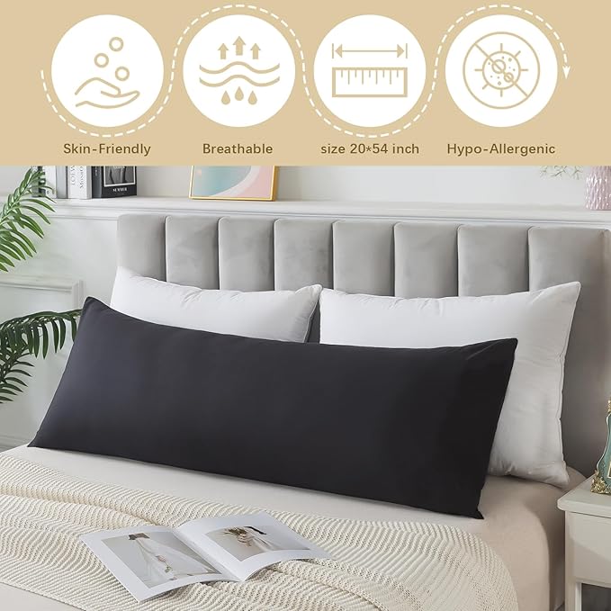 Memory Foam Body Pillow Insert, Soft Large Long Bed Pillow for Adults, Breathable Full Body Pillow, Black
