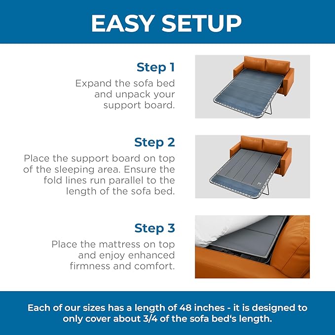 Meliusly Sleeper Sofa Support Board Full Size (48x48) Heavy Duty Wood Sofa Bed Board for Pull Out Couch, Foldable Mattress Support Under Mattress Bar Shield, Sofa Bed Support, Folding Bed Board