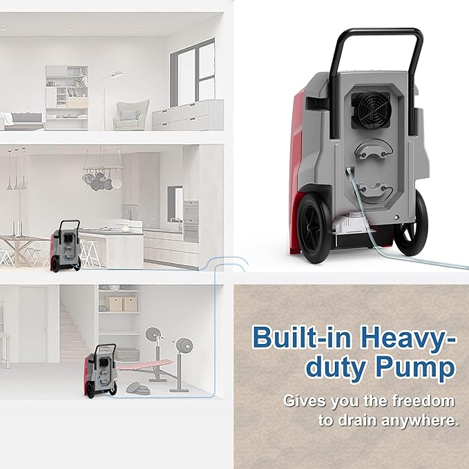 ALORAIR 180 PPD Commercial Dehumidifier with Pump, LGR Technology, Heavy-duty for Water Damage Restoration, Flood Cleanup and Basements, 6-Year Warranty, Storm Pro (Red)