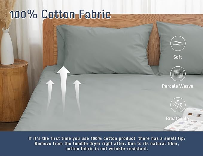 Pillow Cases, Standard Queen Size Cotton Percale Weave Pillowcases, Pre-Shrunk Breathable and Hypoallergenic Pillowcases, Set of 2 (2 Piece Standard/Queen 20 Inch x 30 Inch, Storm Gray)