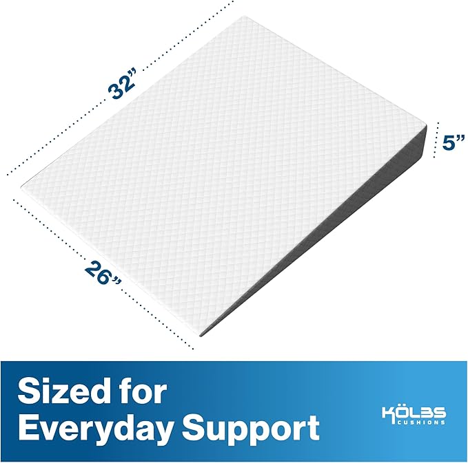 Kolbs Bed Wedge Pillow for Sleep Apnea, FSA Eligible Acid Reflux, and Back Pain Relief, with Chic Jacquard Cover - Headboard Wedges for Sleeping (5" Gentle Incline)