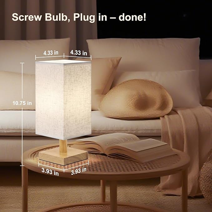 Red Light Lamp for Bedroom, Nightstand Lamp with 670nm Red & 3000-6500K White Light, Remote Control, Timer, Night Light, Dimmable LED Bedside Table Lamp with Memory Function, Wood Base & Fabric Shade