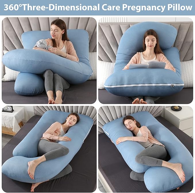 Elover Cooling Pregnancy Pillows for Sleeping, U Shaped Full Body Pillow with Removable Cover, Pregnant Women Must Haves,Maternity Essential,Blue