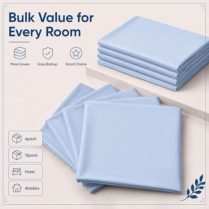 ZPECC Pillow Cases Standard Size Set of 4, 20x26 Envelope Closure Pillowcases, Soft Plain Brushed Microfiber Covers Hypoallergenic Breathable, Light Blue