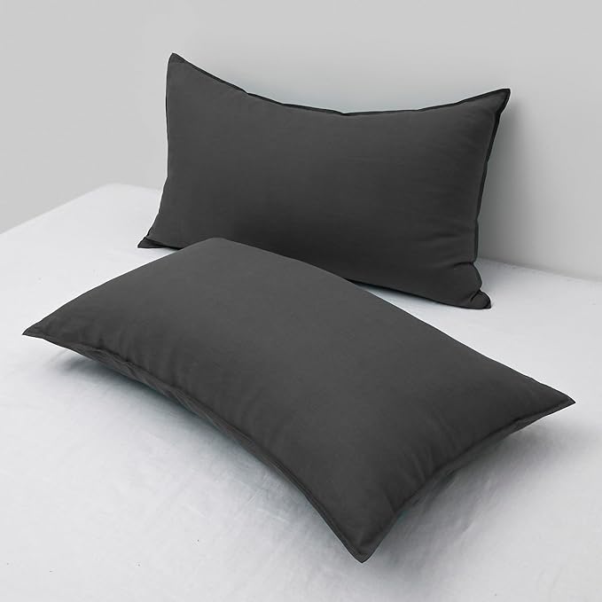 CHUFFED Linen Pillow Cases 2 Pack 100% Linen King Size Pillowcases, Breathable and Cooling Washed Pillow Shams with Zipper Closure, 20x36 Inches,Dark Grey