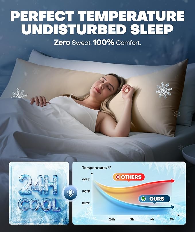 Ice Cooling Body Pillowcase for Hot Sleepers – Stays Cool All Night, Silky Touch Long Body Pillow Cases with Invisible Zipper, Soft & Breathable Body Pillow Cover, Gift for Men Women - 20"x54", Beige