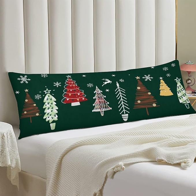 Christmas Body Pillow Cover Christmas Decoration Forest Green Christmas Tree Long Pillow Case with Zipper Farmhouse Bedding Pillowcase Decorative Soft Cushion Pillows Covers for Bedroom,Couch,20"x54"