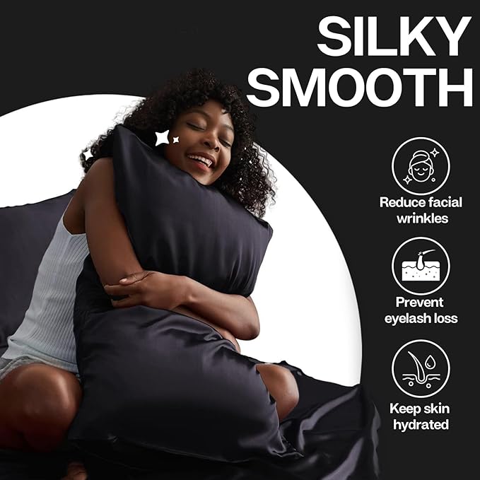 MR&HM Satin Pillowcase for Hair and Skin, Silk Satin Pillowcase 8 Pack, Queen Size Pillow Cases Set of 8, Silky Pillow Cover with Envelope Closure (20x30, Black)