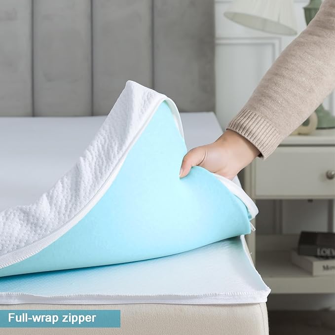SHOUREN Mattress Topper Cover Only Full, 2-3 Inch Zippered Mattress Topper Protector with Adjustable Straps, Ultra Soft Breathable Washable Encasement, Secure Fit, White