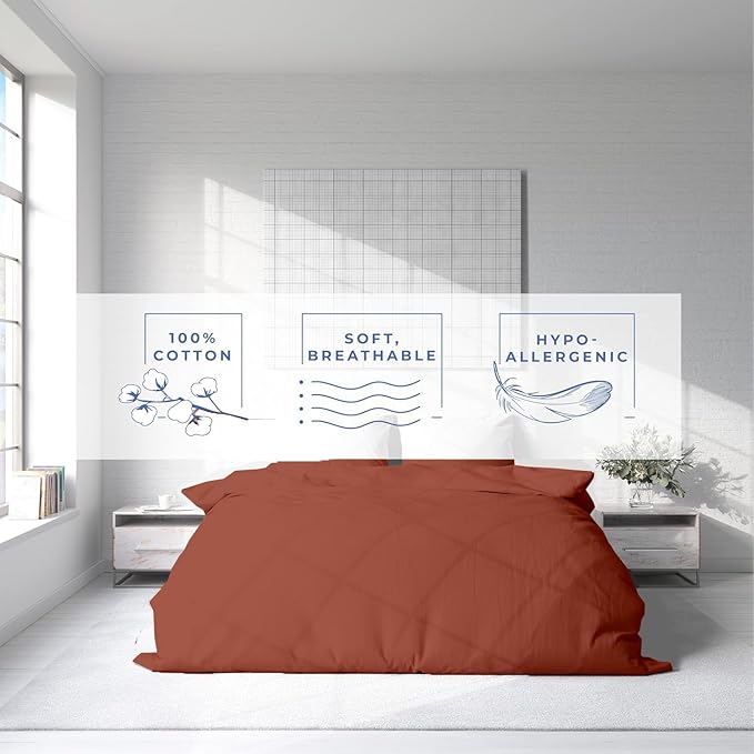 Kotton Culture 3 Pc 120"x120" Duvet Cover Set Super King Plus/Super Oversize King 100% Egyptian Cotton - 600 TC Comforter Cover, Zipper Closure & Corner Ties - Fits Only Large Inserts -Burnt Orange