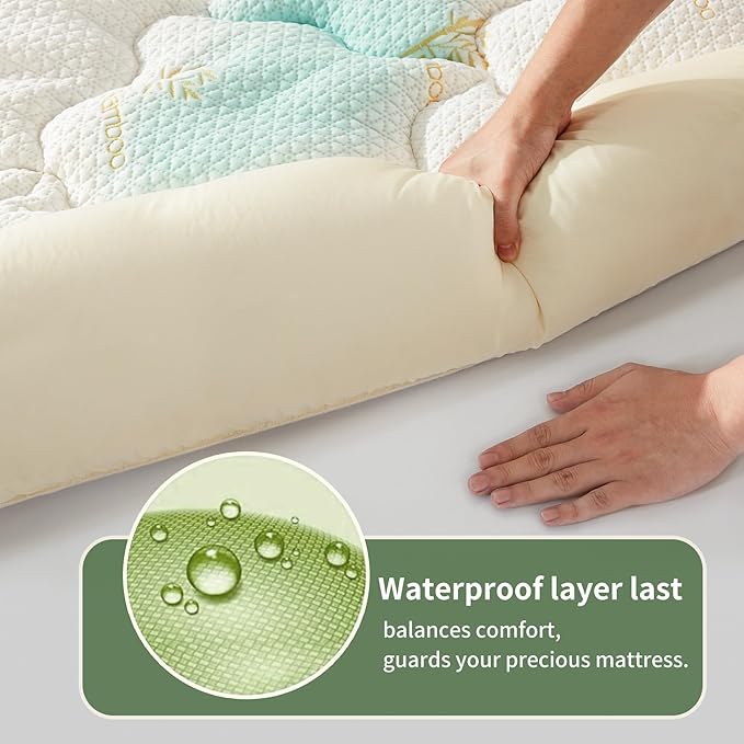 Premium 100% Waterproof King Mattress Topper, Breathable Mattress Pad, Rayon from Bambo Bed Protector, Deep Pocket Sheet Cover 8"-21"
