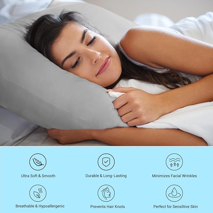 Elegear Cooling Pillow Cases for Hot Sleepers, Japanese Q-Max>0.55 Arc-Chill Cooling Pillowcases, Double Sided Elastic Cooling Pillow Covers with Hidden Zipper Set of 2 - Stretch Grey King (20" x 36")