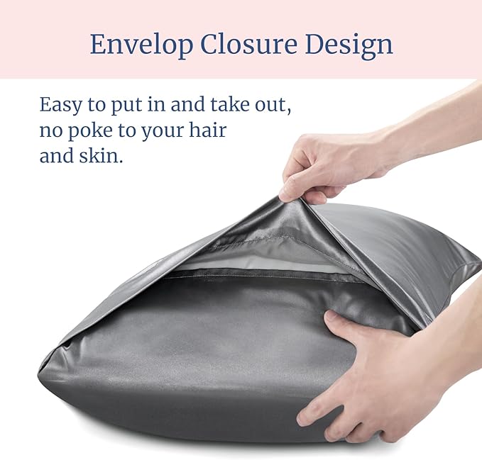 BEDELITE Satin Pillowcase for Hair and Skin, Super Soft and Cooling Similar to Silk Pillow Cases 2 Pack with Envelope Closure, Gift for Women Men(20"x30" Queen Size, Dark Grey)