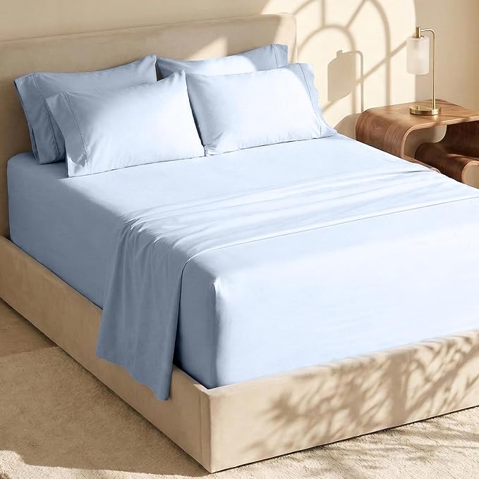 Hearth & Harbor Extra Deep Pocket Sheets - Fits Mattress 18-24 Inches Deep - Extra Deep Pocket California King Size - 6 Piece Cal King Sheets - Cal King, Ice Blue