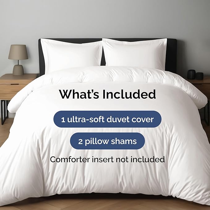 Duvet Cover King Size Set - Extra Soft King Duvet Cover 104" x 90" with 2 Pillow Shams - Hotel Luxury, Easy Care & Fade Free with Zipper Closures & Ties - Comfy, Cozy and Breathable (Antique White)