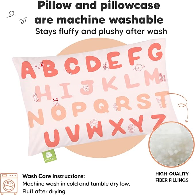 Toddler Pillow with Pillowcase - 13x18 My Little Dreamy Kids Travel Bed Pillows for Sleeping, Organic Cotton Small Pillowcase, Soft & Breathable, Machine Washable,Toddlers 2-5 years old(KeaABC Sakura)