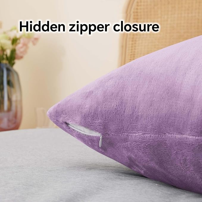 BEDELITE Flannel King Size Pillow Cases Set of 2, Super Soft Fleece Pillowcases with Zipper for Bedroom, Sofa, Couch,Luxury Cozy Fuzzy Velvet Pillow Shams for All Seasons(20x36 Inches,Lavender)