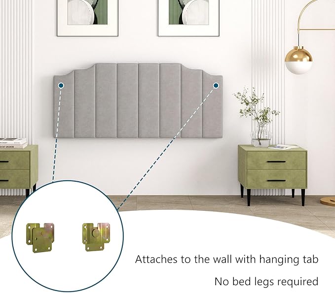 Befurtori Queen Size Headboard Only, Velvet Wall Mounted Headboard Queen Size for Adjustable Bed, Modern Vertical Channel Design with Curved Tufted Upholstered Head Board and Luxury Soft Padded, Gray