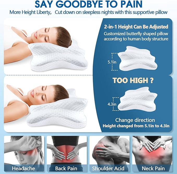 CHxxy Memory Foam Pillows, Cervical Pillow for Neck and Shoulder Pain Relief, Ergonomic Contour Bed Pillow, Soft for Side Sleep Stomach Sleeping and Back Sleeper-Queen Size&White