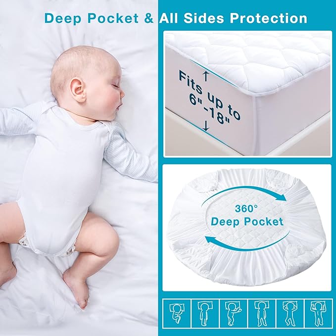 Lunsing Soft California King Waterproof Mattress Protector, Breathable Cal King Size Mattress Pad Cover, 6-18 Inches Deep Pocket, White