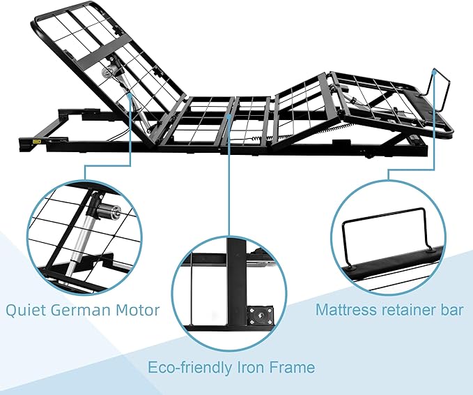Twin XL Adjustable Bed Frame Without Legs for Rv Platform Storage Bed, Zero Clearance Head & Foot Electric Lift Recline
