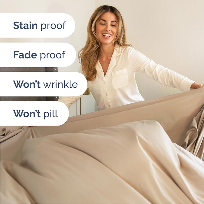 Cal King Size 4 Piece Sheet Set - Comfy Breathable & Cooling Sheets - Hotel Luxury Bed Sheets for Women & Men - Deep Pockets, Easy-Fit, Extra Soft & Wrinkle Free Sheets - Cream Oeko-Tex Bed Sheet Set
