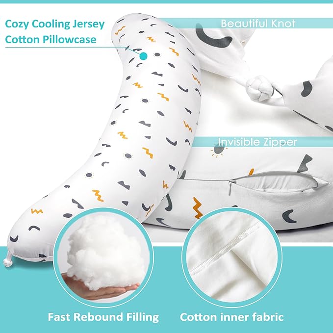 BYRIVER Firm C Shaped Pregnancy Pillows for Sleeping, Belly Hip Leg Knee Support Side Sleeper Body Pillow, Cuddle Snuggle Maternity Pillow, Zipper Cooling Jersey Cotton Pillowcase, Gifts for Mom