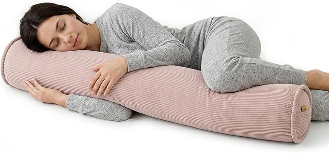 Cuddle Pillow – Corduroy Long Body Pillow for Adults, Cozy Bolster Pillow for Bed, Soft & Supportive for Relaxing Sleep,59 x 7.87 Inches,Pink
