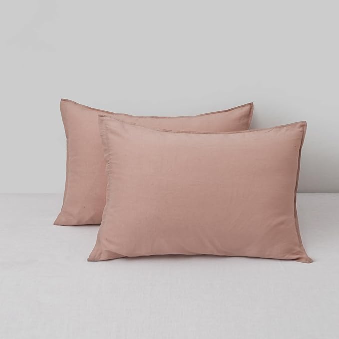 CHUFFED Linen Pillowcases 2 Pack 100% Linen Standard Pillow Cases, Breathable and Cooling Washed Pillowshams with Zipper Closure, 20x26 Inches,Pink