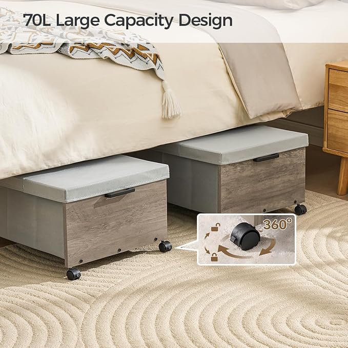 FOUCSSOMEI Under Bed Storage with Wheels,Under Bed Drawers Heavy Duty, 2 Packs, Wooden Under Bed Storage Containers Organizer, Metal Frame, Patented Design