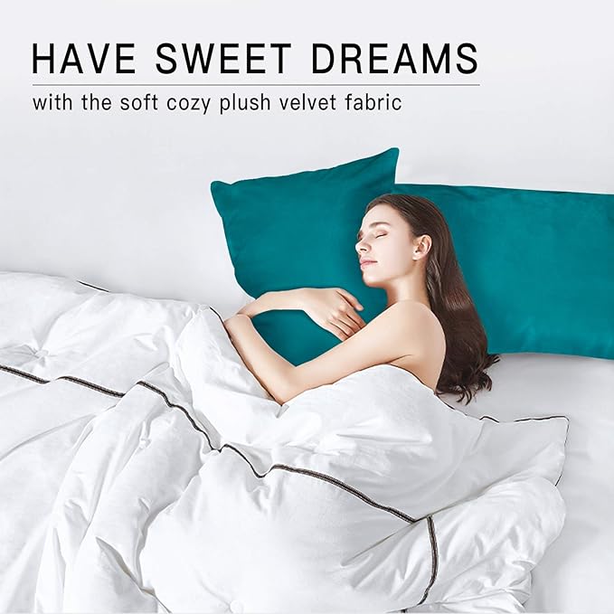 StangH Bed Pillow Pillowcase Thick Soft Velvet Fabric Zippered Pillow Covers for Bed/Couch/Sofa Decorative, Queen Size (Teal, 20 x 30 inches) Set of 2, Warm Cozy Protector