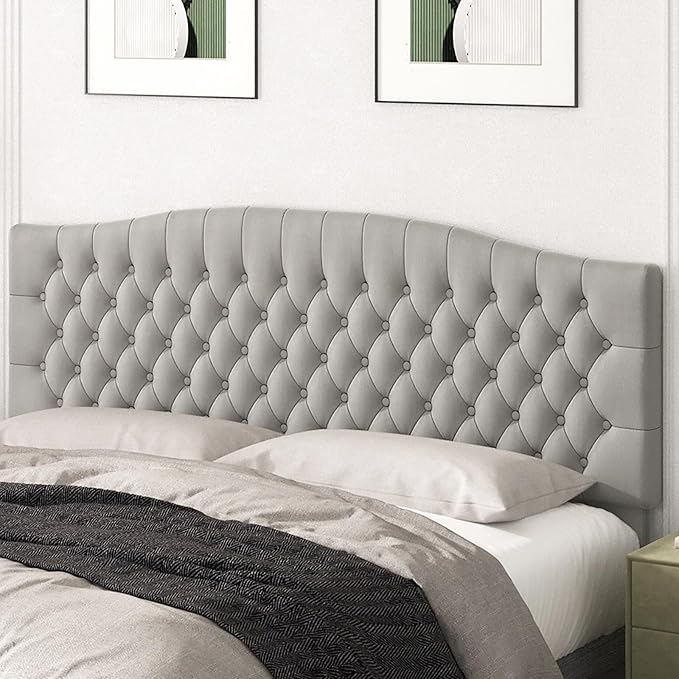 Befurtori King Headboard Only, Upholstered Headboard for Adjustable Bed Velvet Tufted Cal King Size Wall Mounted Head Board with Solid Wood Legs Head Board, Silver Gray