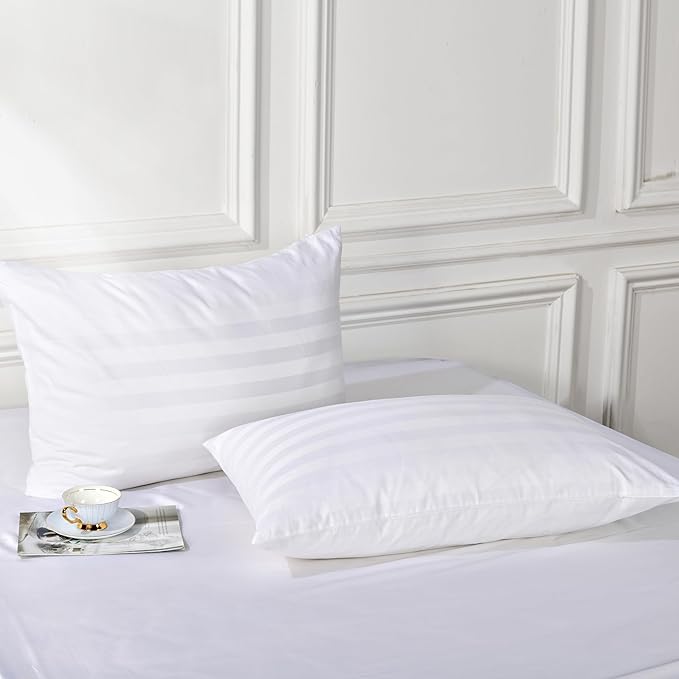 100% Egyptian Cotton Toddler Pillowcases Set of 2, 400 Thread Count Sateen Weave Small Pillow Protectors, Super Soft Breathable Zippered Pillow Covers 13x18 Inches (Stirpe White, Toddler)
