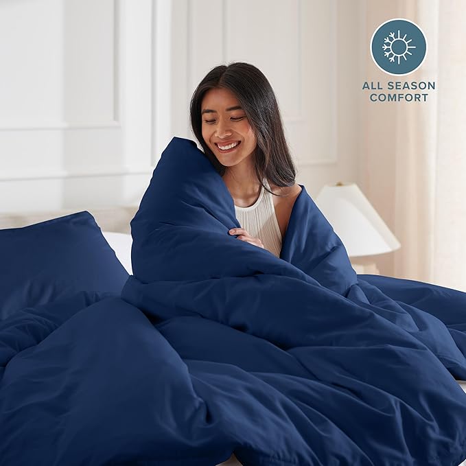 Bare Home Bedding Duvet Cover Oversized King Size - Premium 1800 Super Soft Collection - Lightweight, Duvet Cover - Soft Textured Bedding (Oversized King, Dark Blue)