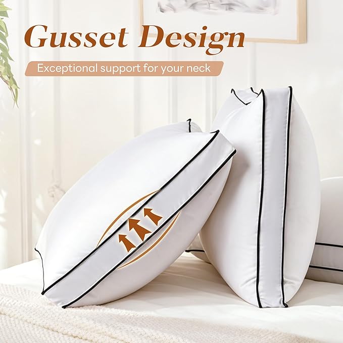 Feather Down Pillows Queen Size Set of 2, Hotel Collection Bed Pillows 2 Pack, Medium Firm Pillow for Side, Back or Stomach Sleepers, Downproof, Gusset Design 20x30 in.