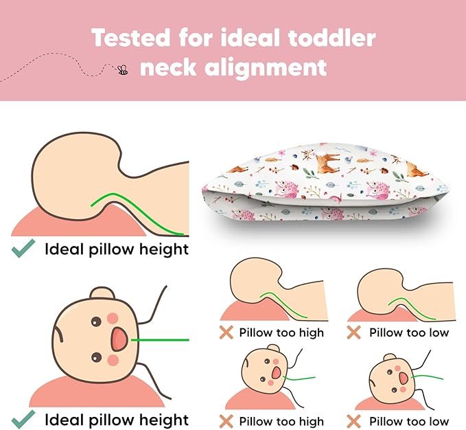Toddler Pillow with Pillowcase - 13x18 My Little Dreamy Kids Travel Bed Pillows for Sleeping, Organic Cotton Small Pillowcase, Soft & Breathable, Machine Washable, Toddlers 2-5 years old (Forestland)