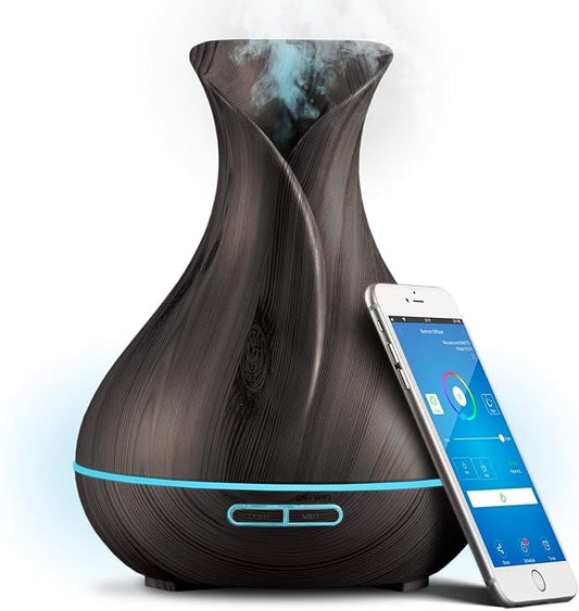Sierra Modern Home Smart WiFi Humidifier - Aromatherapy Essential Oil Diffusers with App Control & Voice Control - Works with Alexa & Google Home - 400ml Ultrasonic Diffuser & Humidifier - Dark Brown