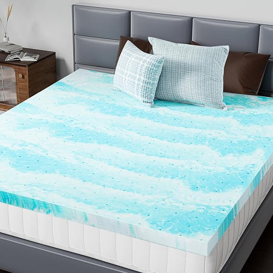 DUMOS Mattress Toppers Memory Foam Queen Size, 3 Inch Thick Bed Topper Pad Cooling Gel Infused Soft Comfy Padding Breathable for Sleeper Sofa Couch RV Camper, CertiPUR-US Certified, Blue