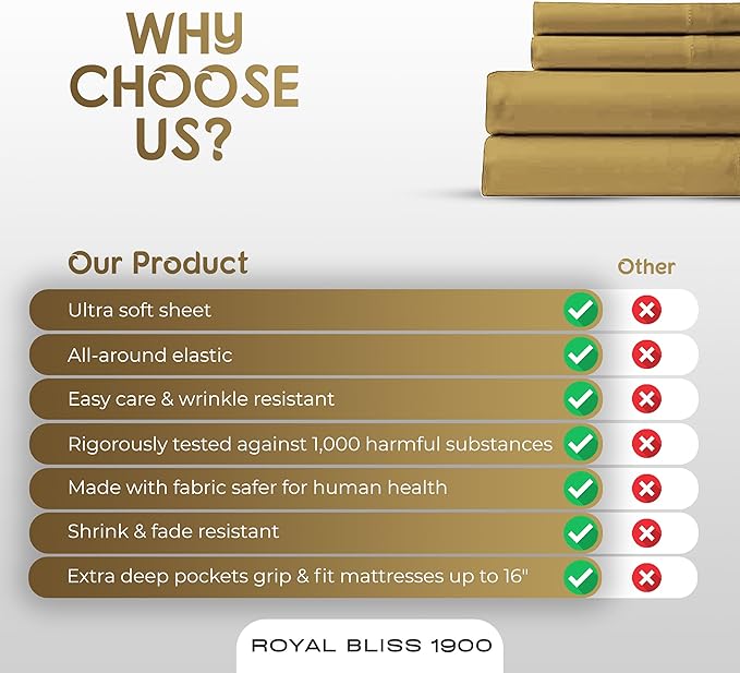 Twin XL Sheets Set - 3 Piece Bedding - Wrinkle Free, Fade Resistant, Double Brushed Microfiber - Deep Pockets/Easy Fit - 1800 Series Ultrasoft, Cooling Sheets (Gold)