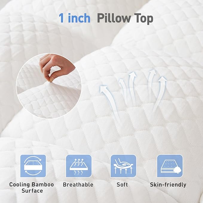 Dual Layer 3 Inch Memory Foam Mattress Topper King Size, 2 Inch Cooling Gel Memory Foam Plus 1 Inch Pillow Top Mattress Pad Cover, with 8-21 Inch Deep Pocket