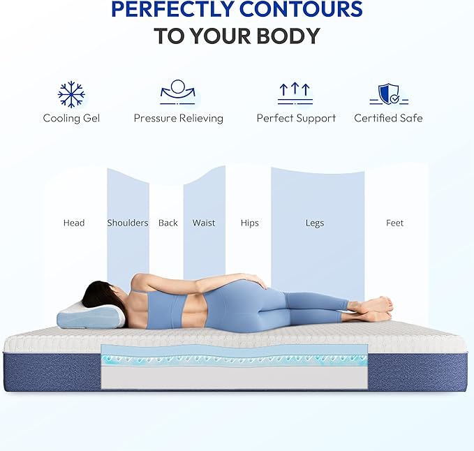 Gelsea 10 Inch Twin Mattress, Medium Plush Gel Memory Foam Mattress in a Box, Pressure Relief, Balanced Softness & Support, CertiPUR-US Certified, Fiberglass Free