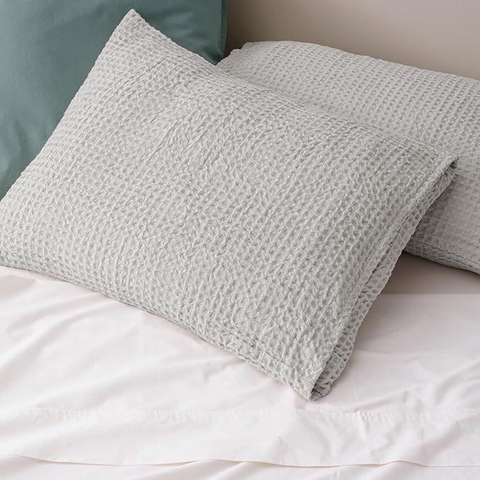 PHF Ultra Soft Waffle Weave Pillow Shams Standard Size, No Insert, 2 Pack 20" x 26" Pillowcases,Breathable & Skin-Friendly Pillow Cases, Stylish Decorative Bed Pillow Cases Covers, Light Grey